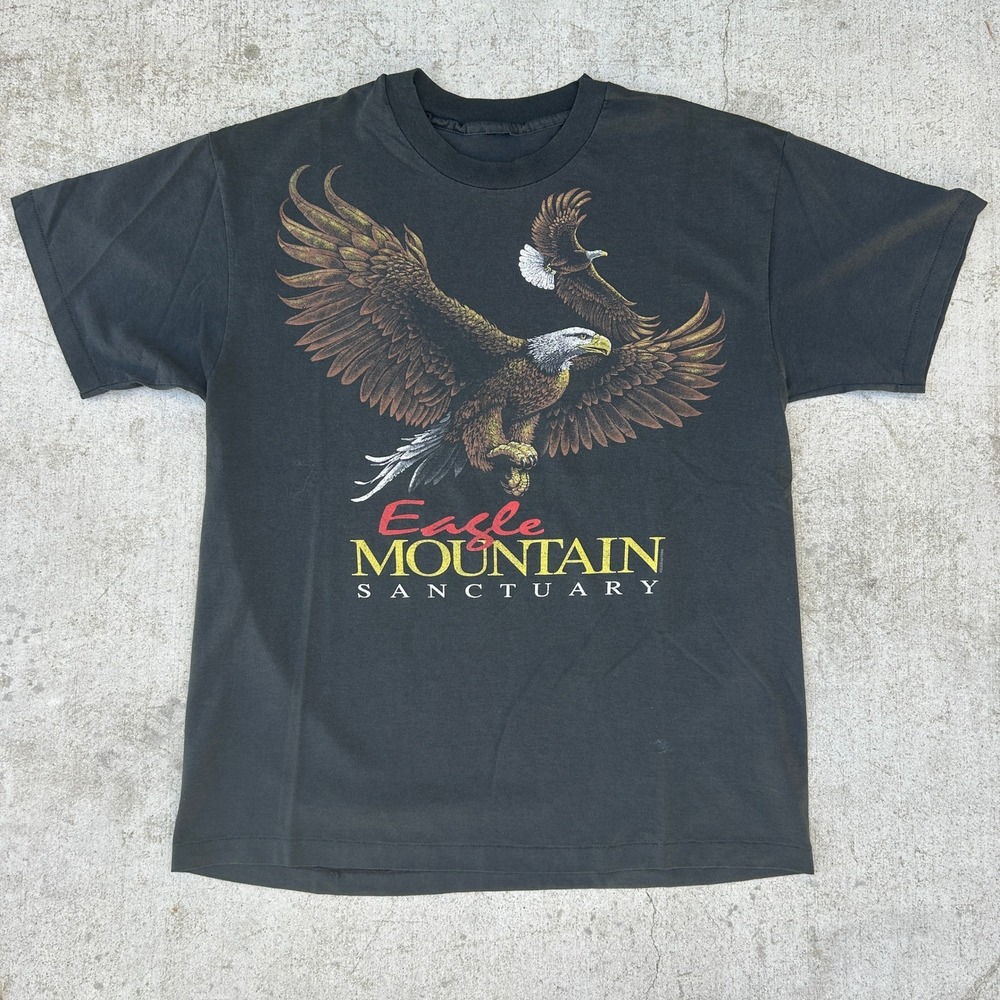 Vintage Eagle Mountain Sanctuary T Shirt XL Black 90s Single Stitch Faded Nature